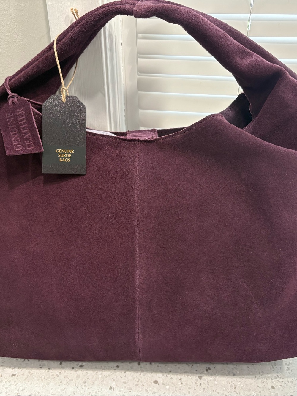 NWT Geniune Leather Suede Slouch Hobo Shoulder Bag in Deep Plum - Picture 3 of 12